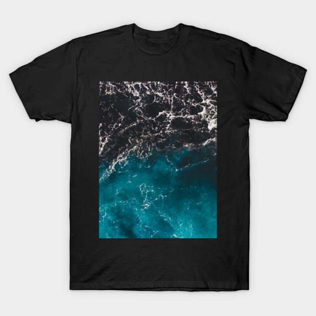 Wavy foamy blue black ombre sea water Aerial photo ocean splash wave abstract aqua summer T-Shirt by PLdesign